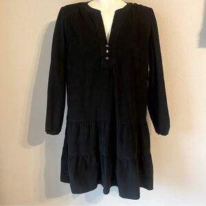Women's Time and True Dress Corduroy Long Sleeve Two Tier V-neck Black Size L